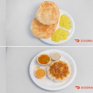 Poori (2 Pcs) with curry and Tatthe Idly