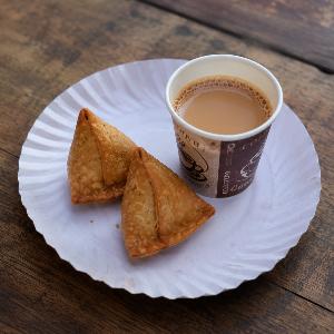 Onion Samosa (2 Pcs) and Coffee Large