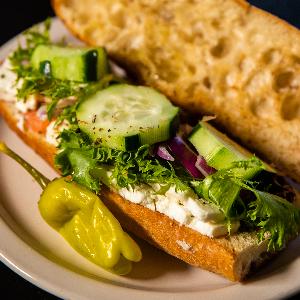 Baguetta + Feta + Cucs+ Onions + Evoo
