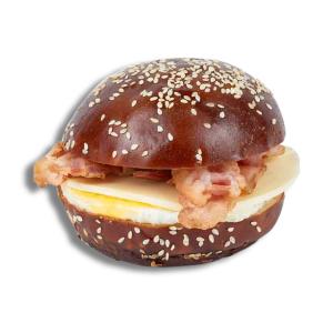 Double Bacon Egg Provolone Cheese Pretzel Brioche